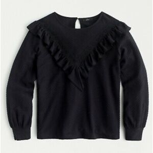 J.CREW Black Ruffle Trim Honeycomb Knit Blouse Top